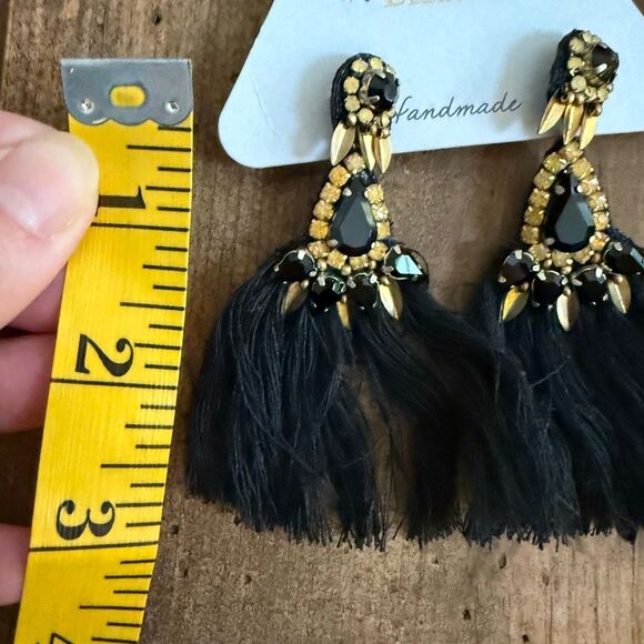 NWT Deepa Gurnani Black Gold Tassel Dangle Statement Earrings - Picture 7 of 7